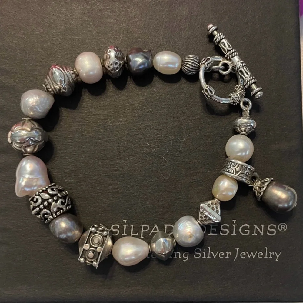 🦋SOLD 🦋 Silpada Gray and Pink Freshwater Pearl Sterling Silver Bracelet B0986 - Picture 2 of 16